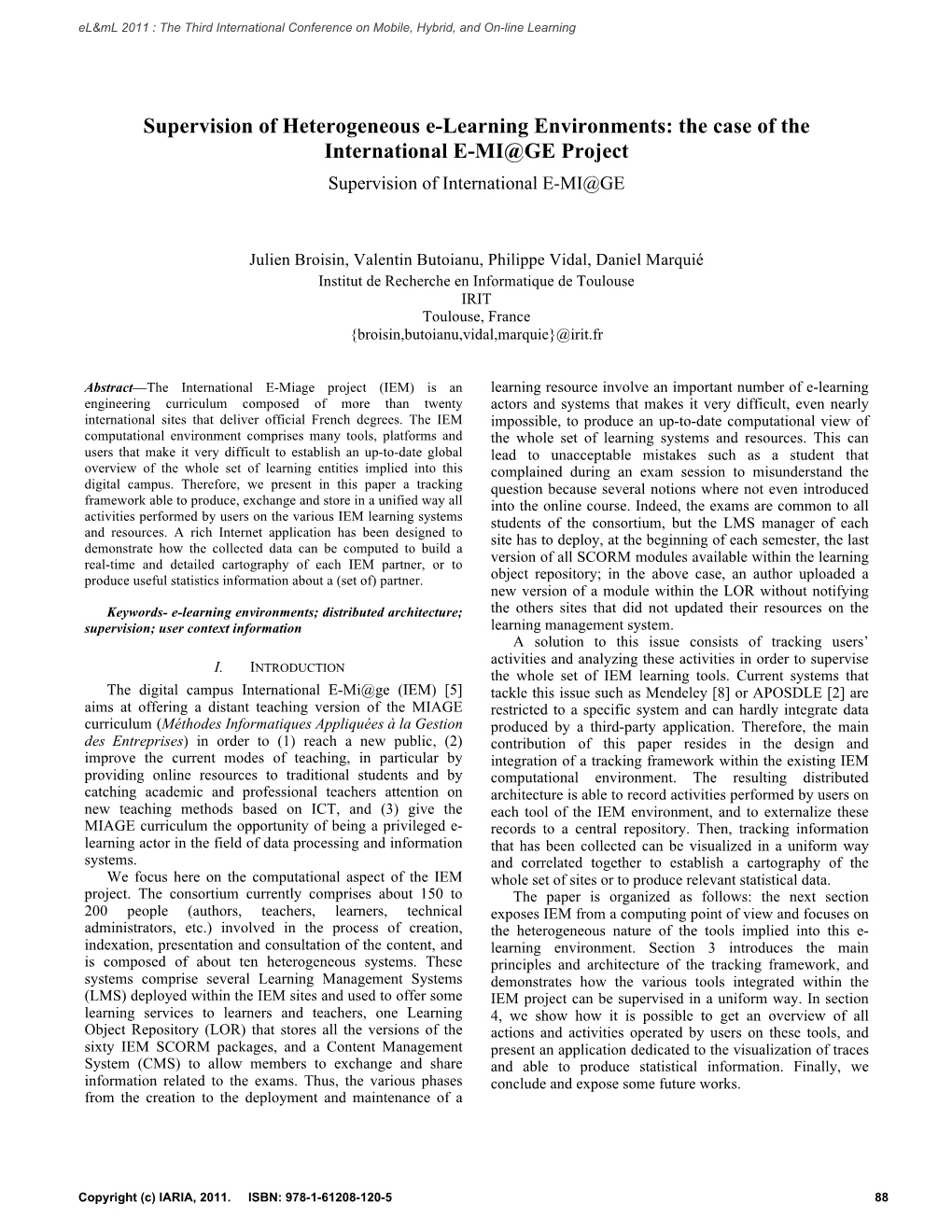 Supervision of Heterogeneous E-Learning Environments: the Case of the International E-MI@GE Project Supervision of International E-MI@GE