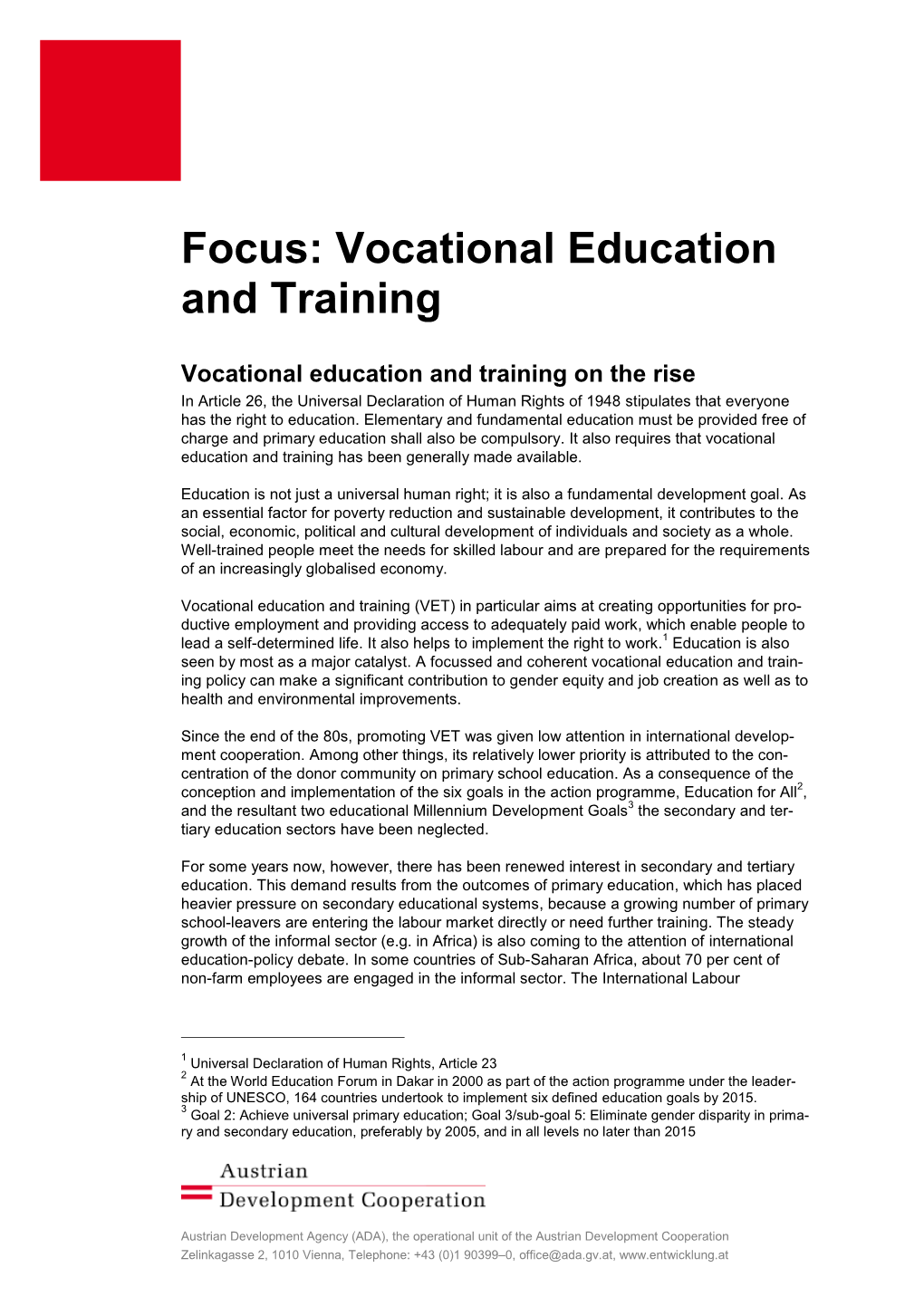 Focus: Vocational Education and Training