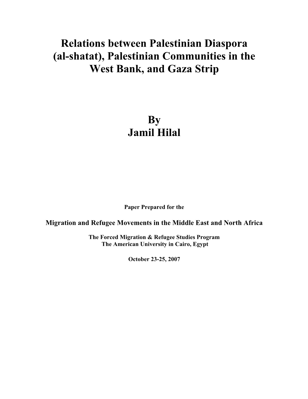 (Al-Shatat), Palestinian Communities in the West Bank, and Gaza Strip By