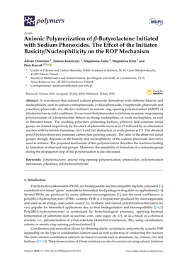 Anionic Polymerization of -Butyrolactone Initiated with Sodium