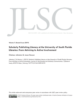 Scholarly Publishing Literacy at the University of South Florida Libraries: from Advising to Active Involvement