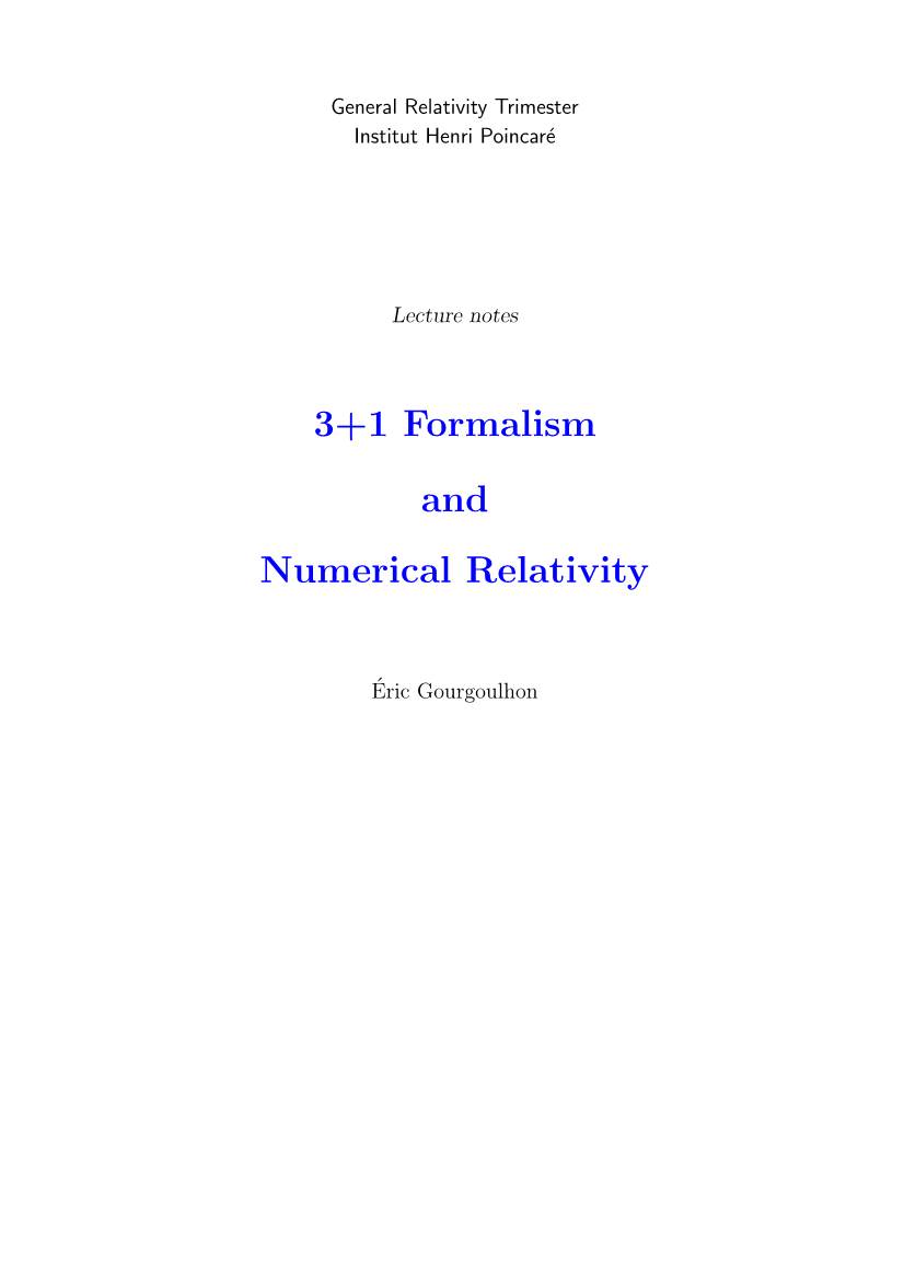 3+1 Formalism and Numerical Relativity