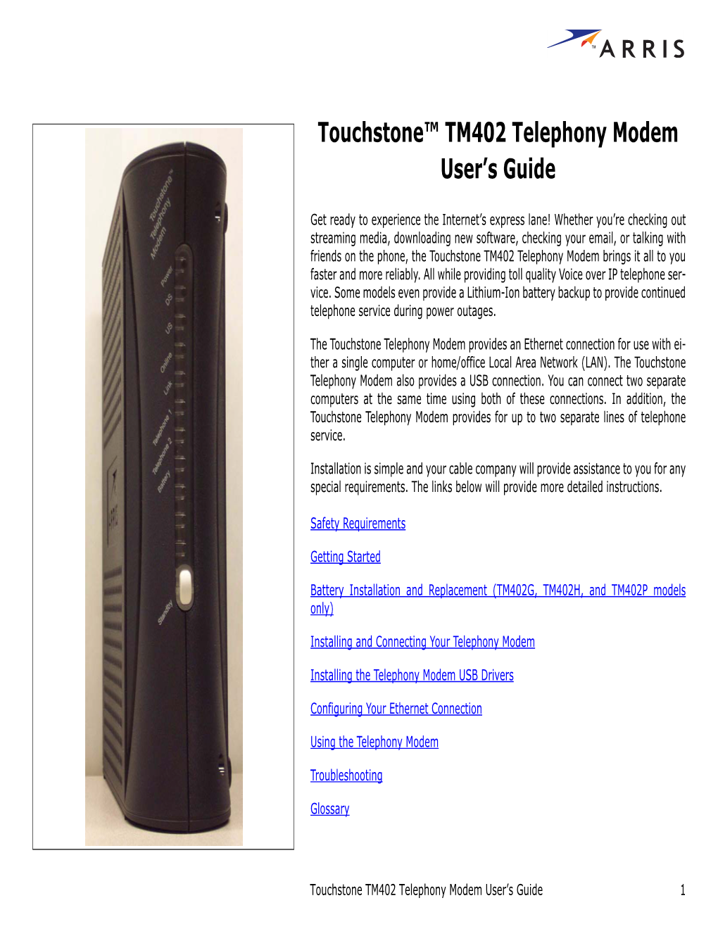 Arris TM402 Telephony Modem User's Guide