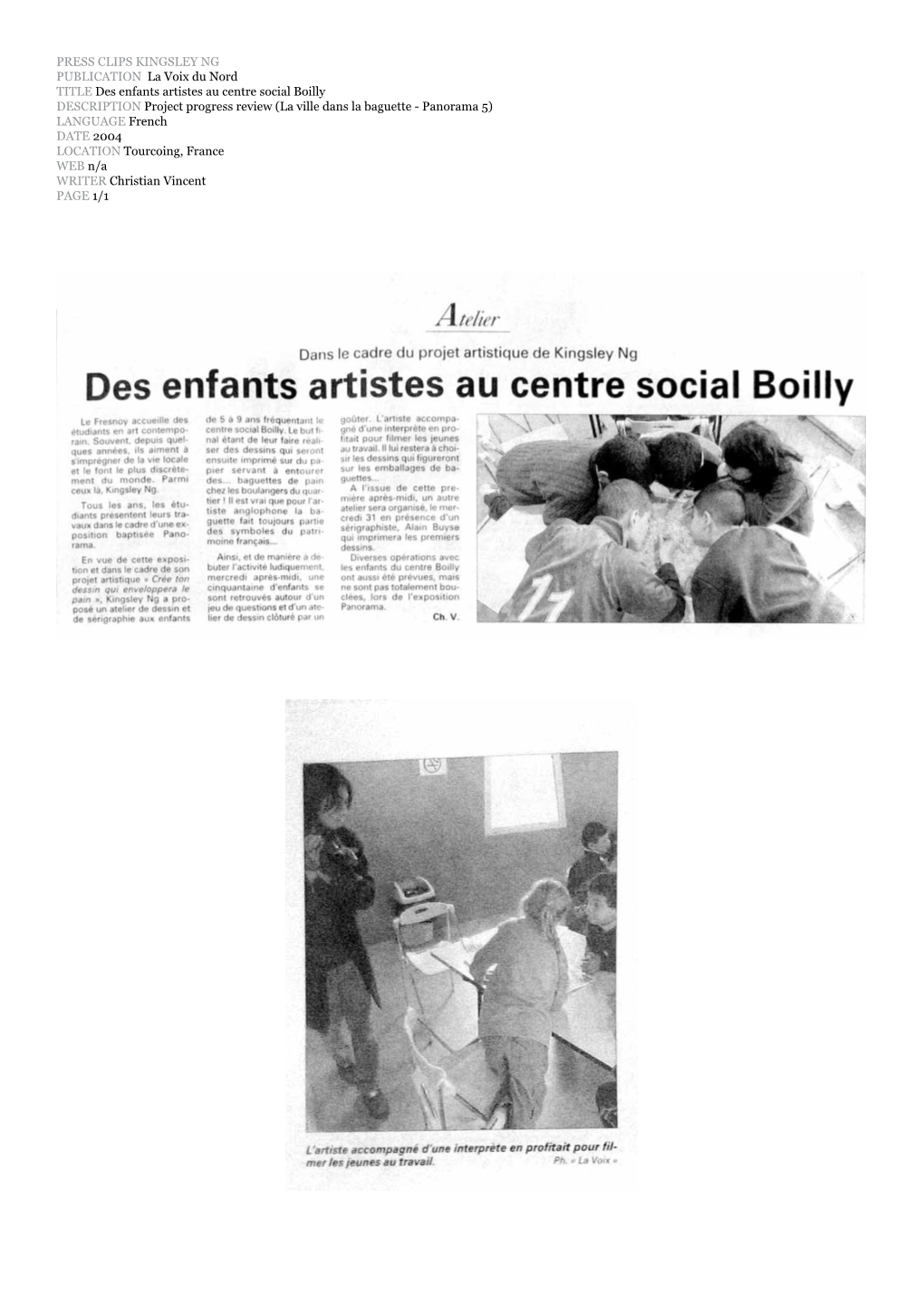 PRESS CLIPS KINGSLEY NG PUBLICATION La Voix Du Nord