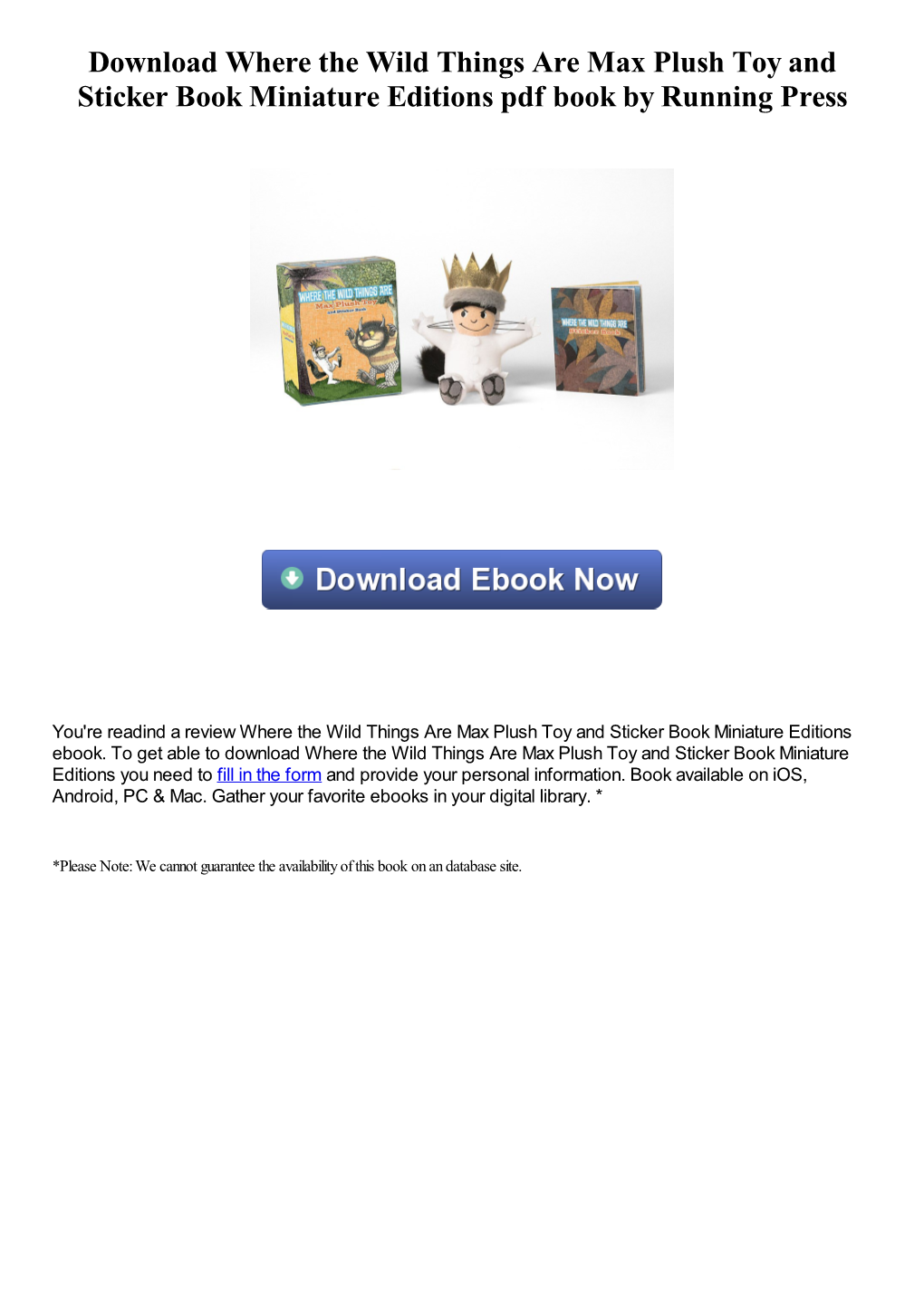 Download Where the Wild Things Are Max Plush Toy and Sticker Book Miniature Editions Pdf Book by Running Press