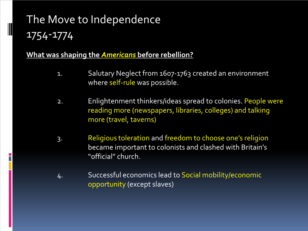 The Move to Independence 1754-1774