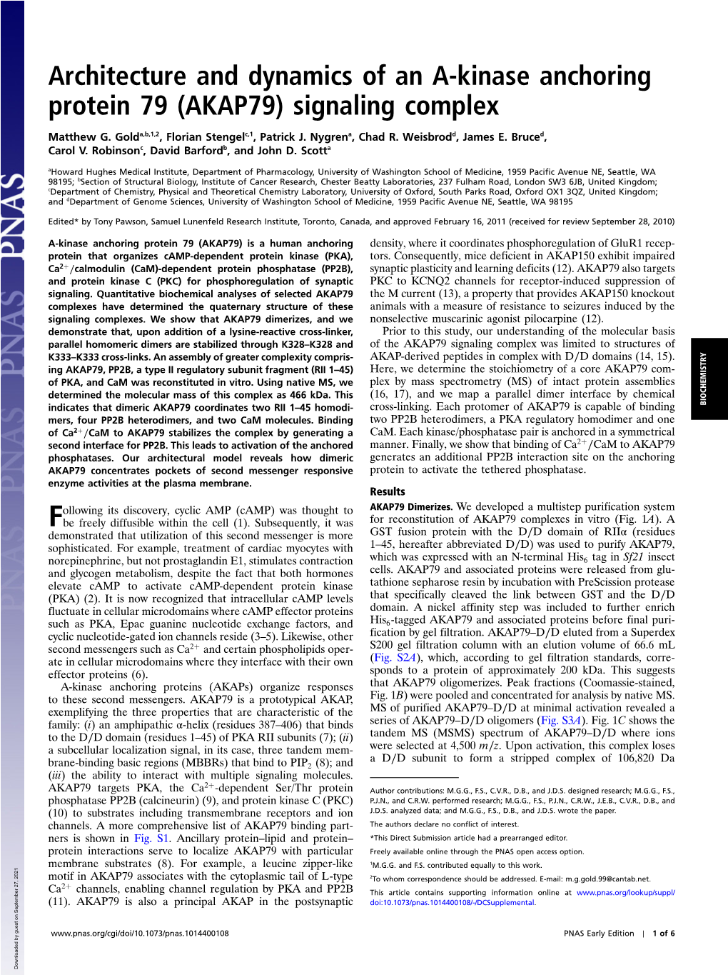 Architecture and Dynamics of an A-Kinase Anchoring Protein 79 (AKAP79) Signaling Complex