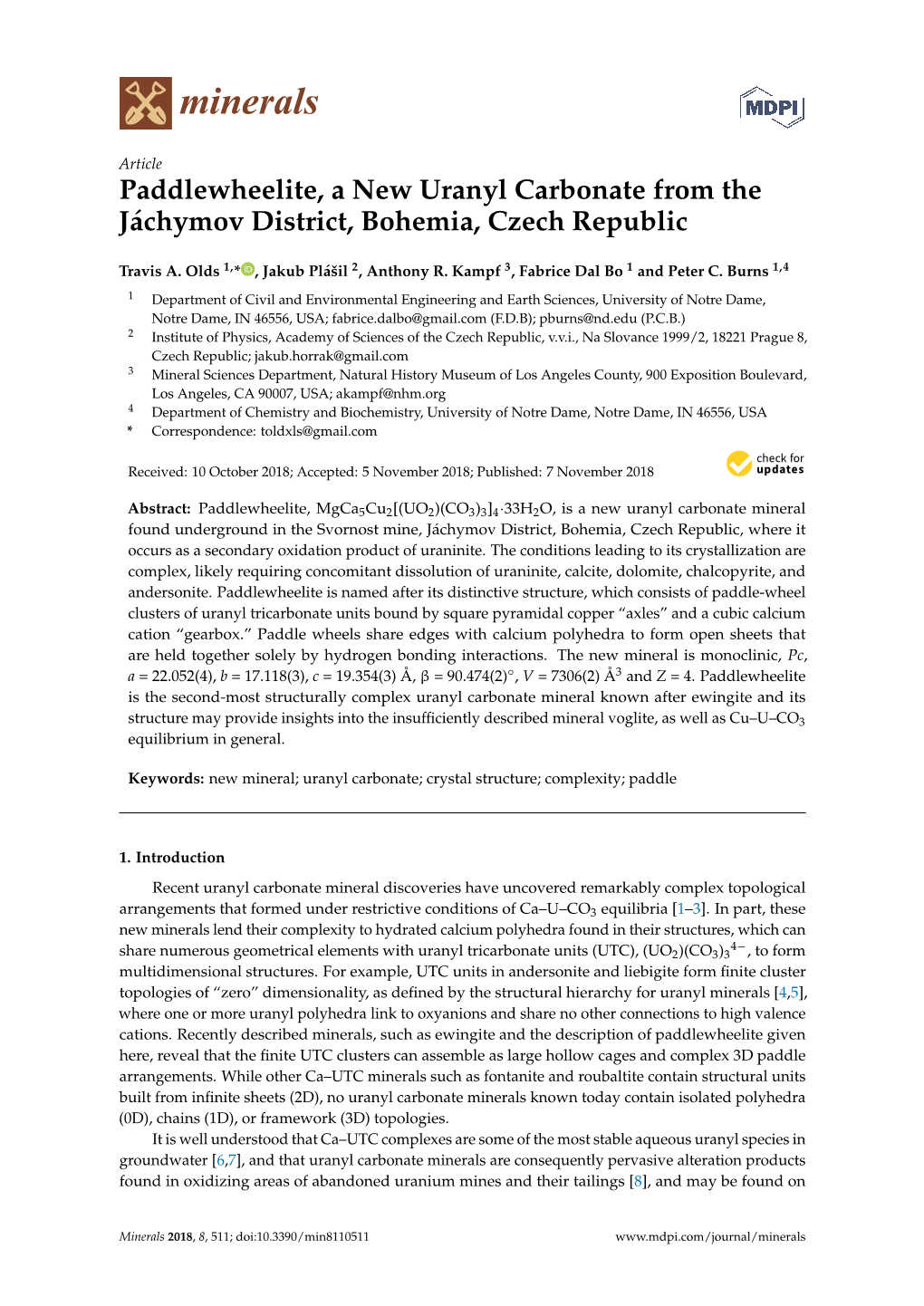 Paddlewheelite, a New Uranyl Carbonate from the Jáchymov District, Bohemia, Czech Republic