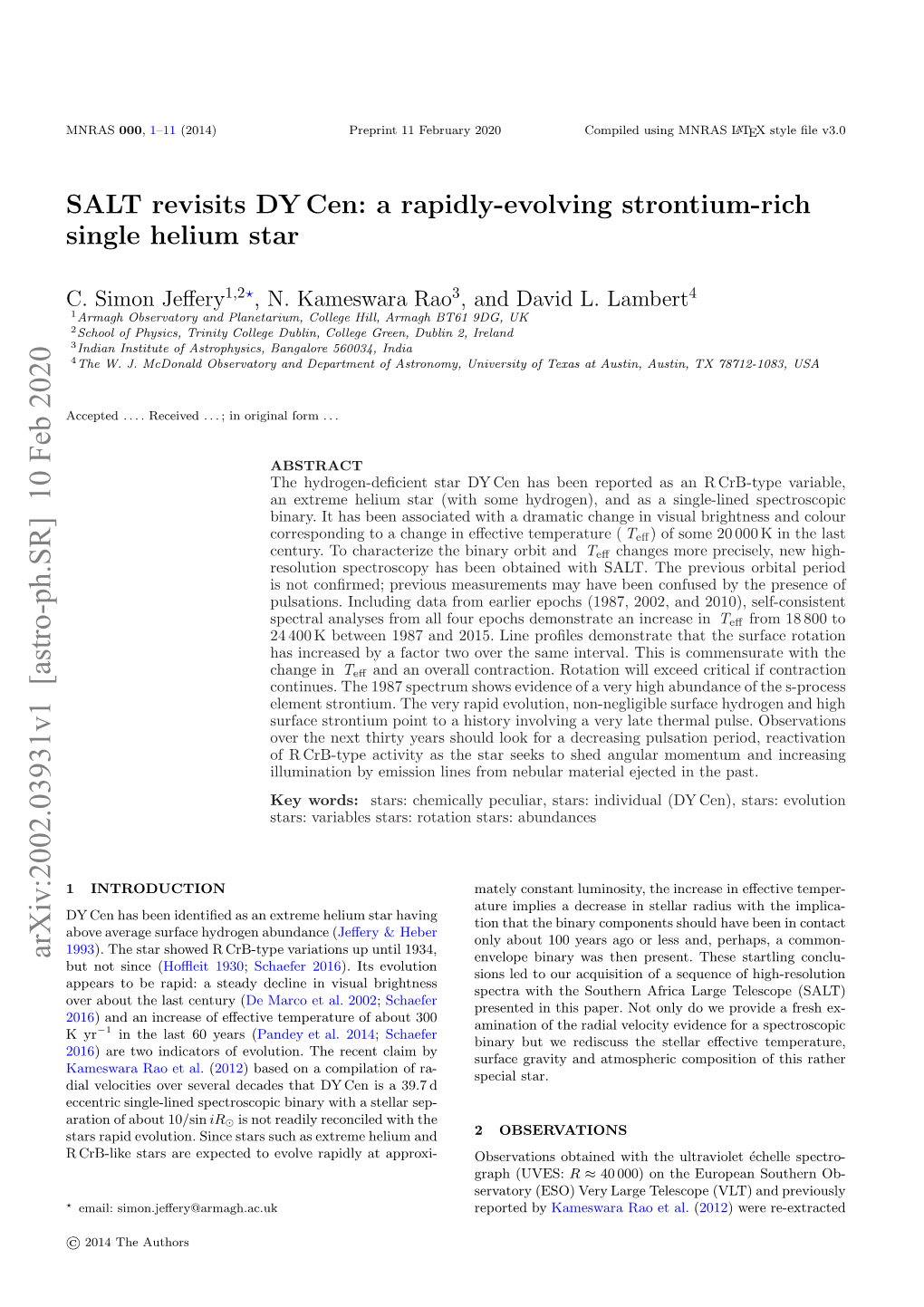 SALT Revisits DY Cen: a Rapidly-Evolving Strontium-Rich