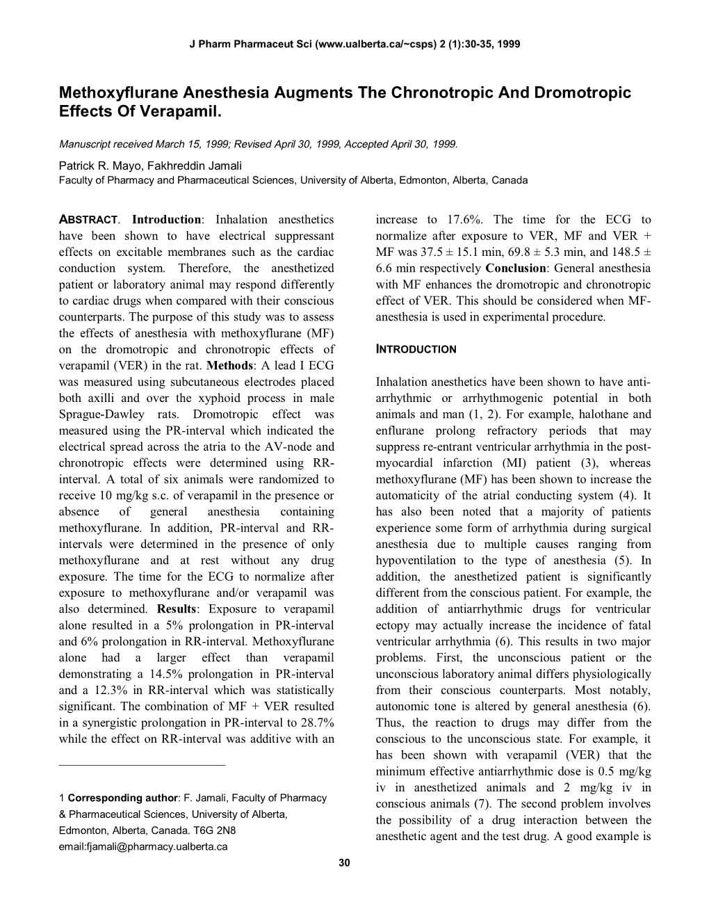 Methoxyflurane Anesthesia Augments the Chronotropic and Dromotropic Effects of Verapamil