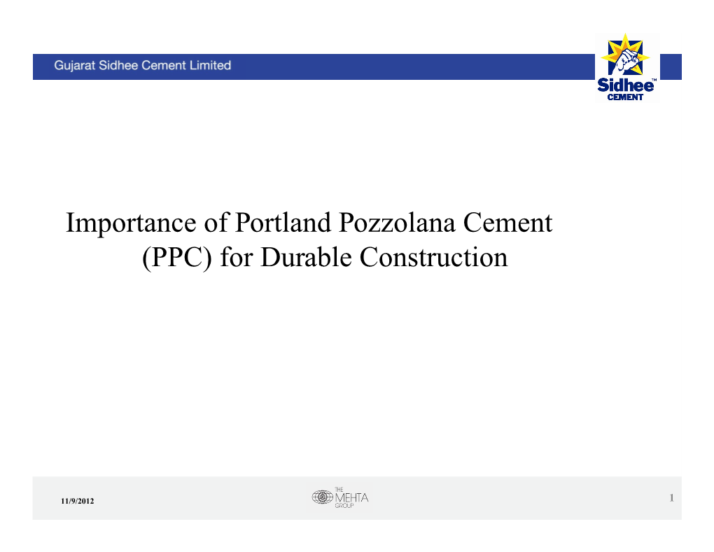 Importance of Portland Pozzolana Cement (PPC) for Durable Construction