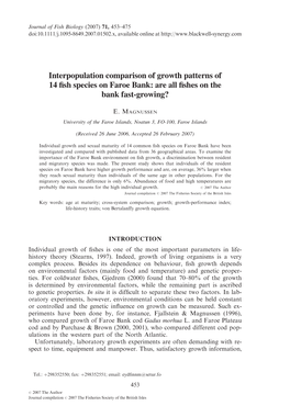 Interpopulation Comparison of Growth Patterns of 14 Fish Species On