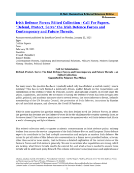 Irish Defence Forces Edited Collection - Call for Papers