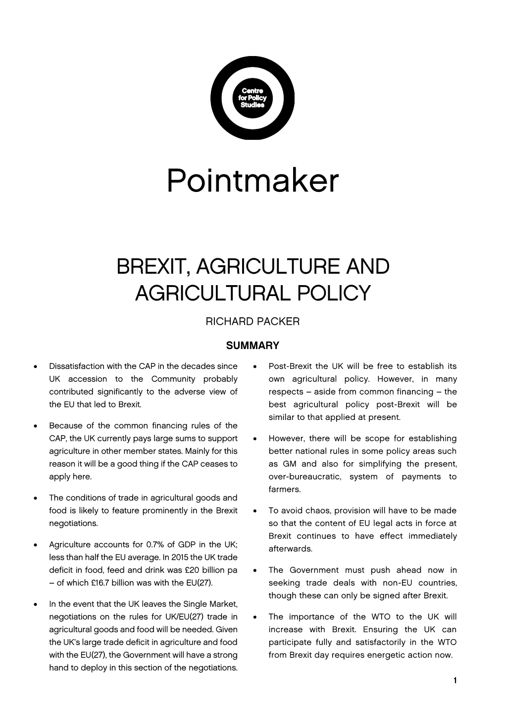 Brexit, Agriculture and Agricultural Policy