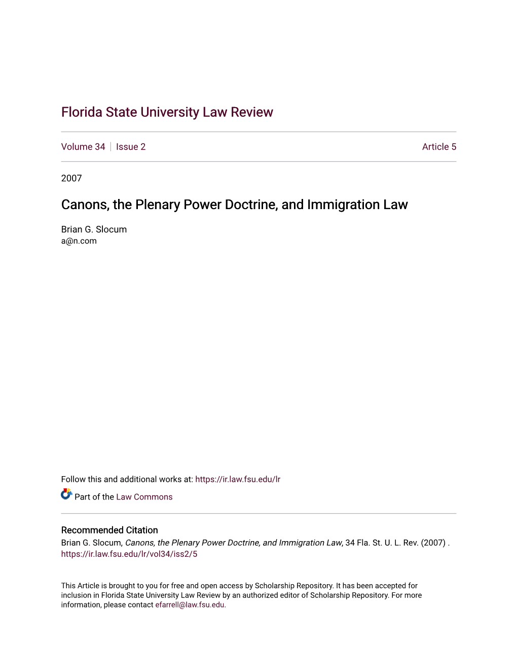 Canons, the Plenary Power Doctrine, and Immigration Law
