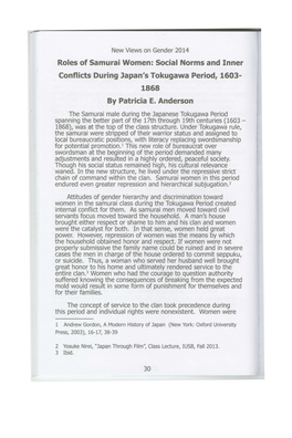 Roles of Samurai Women: Social Norms and Inner Conflicts During Japan's Tokugawa Period, 1603- 1868 by Patricia E. Anderson