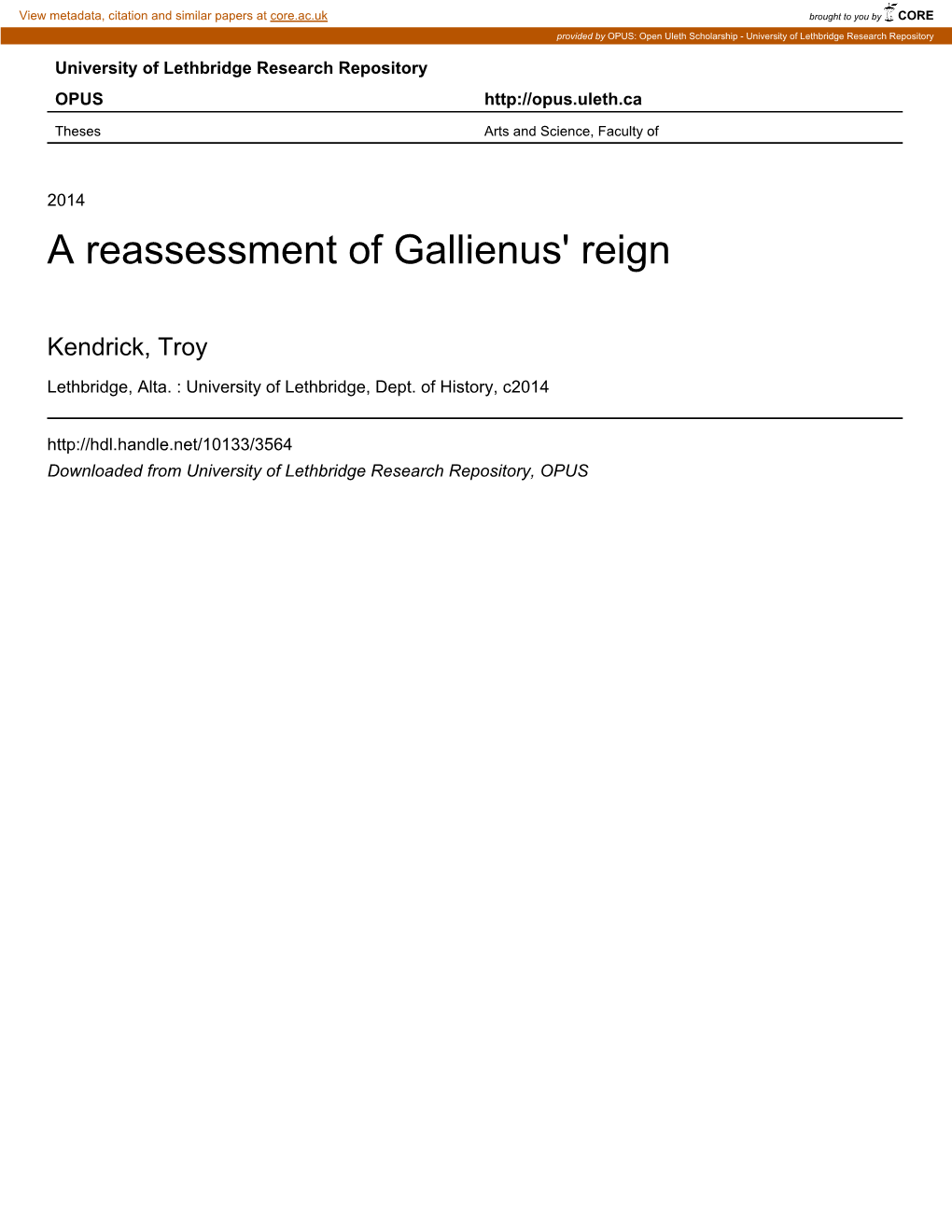 A Reassessment of Gallienus' Reign