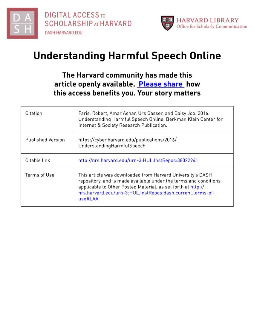 Understanding Harmful Speech Online