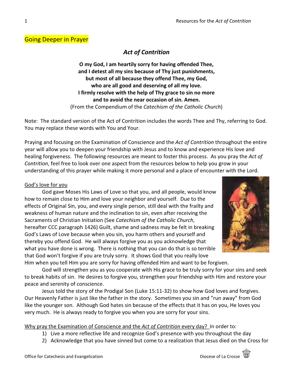 Going Deeper in Prayer Act of Contrition