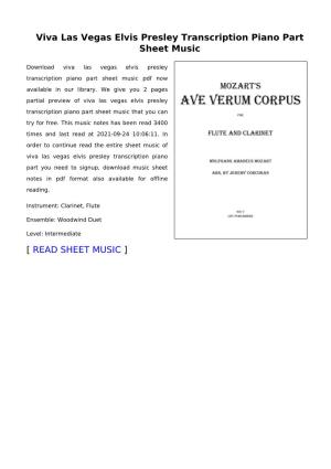 Viva Las Vegas Elvis Presley Transcription Piano Part Sheet Music
