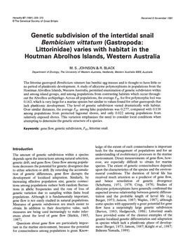 Genetic Subdivision of the Intertidal Snail Littorinidae) Varies with Habitat
