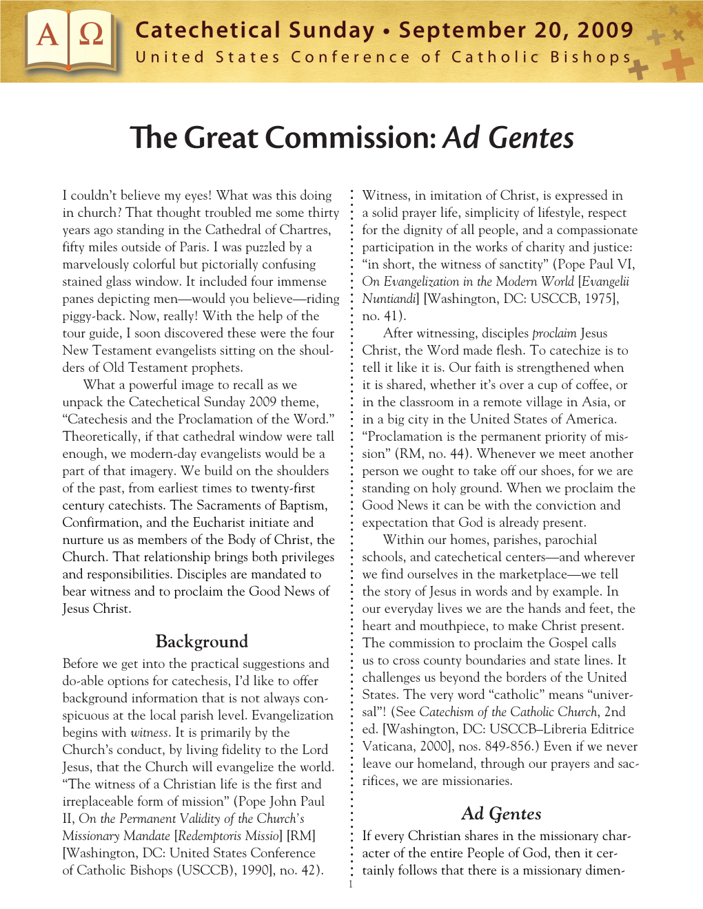 The Great Commission: Ad Gentes