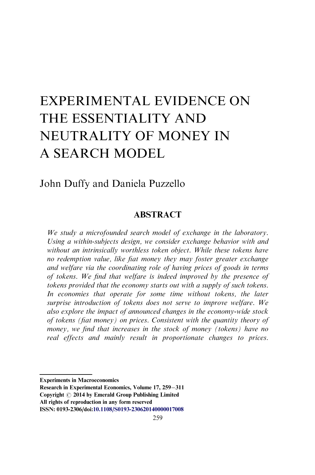 Experimental Evidence on the Essentiality and Neutrality of Money in a Search Model