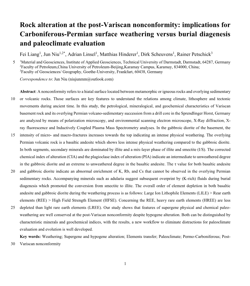 Rock Alteration at the Post-Variscan Nonconformity: Implications For