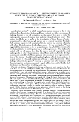 Studies on Red Cell Aplasia, I. Demonstration of a Plasma Inhibitor to Heme Synthesis and an Antibody to Erythroblast Nuclei by Sanford B