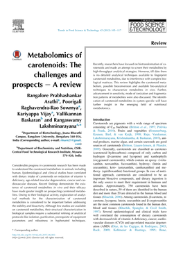 Metabolomics of Carotenoids: the Challenges and Prospects