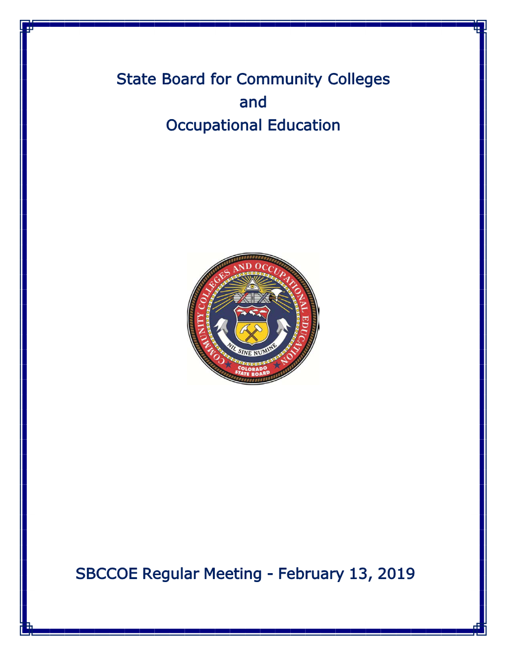 State Board for Community Colleges and Occupational Education SBCCOE Regular Meeting