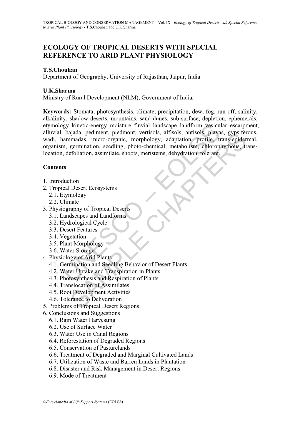 Ecology of Tropical Deserts with Special Reference to Arid Plant Physiology - T.S.Chouhan and U.K.Sharma