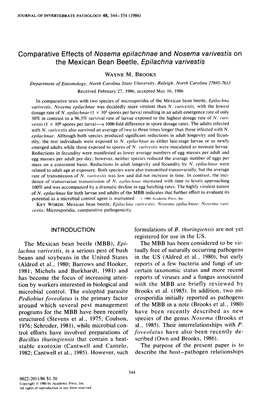 Comparative Effects of Nosema Epilachnae and Nosema Varivestis on the Mexican Bean Beetle, Epilachna Varivestis