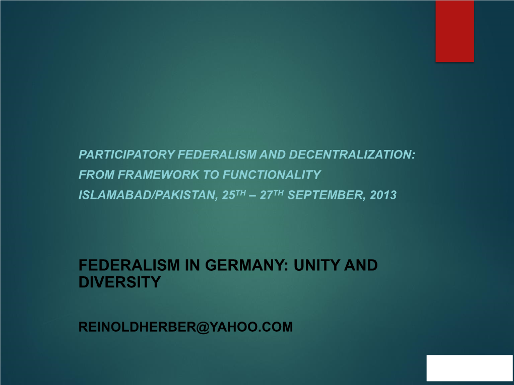 Federalism in Germany: Unity and Diversity