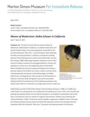 Maven of Modernism: Galka Scheyer in California April 7–Sept