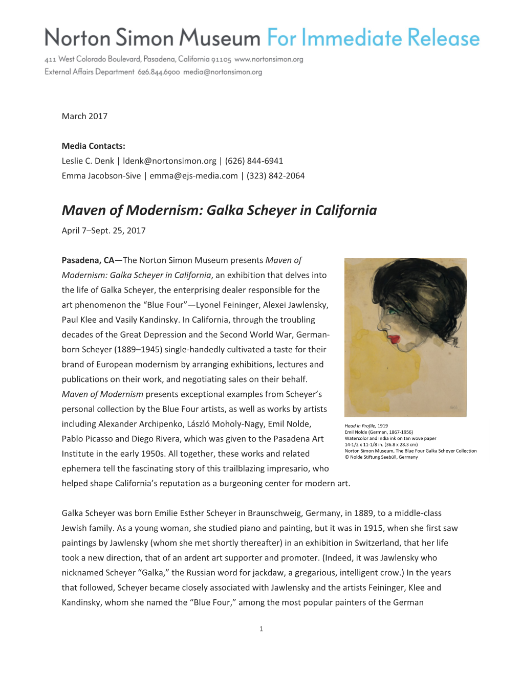 Maven of Modernism: Galka Scheyer in California April 7–Sept