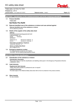 EC Safety Data Sheet