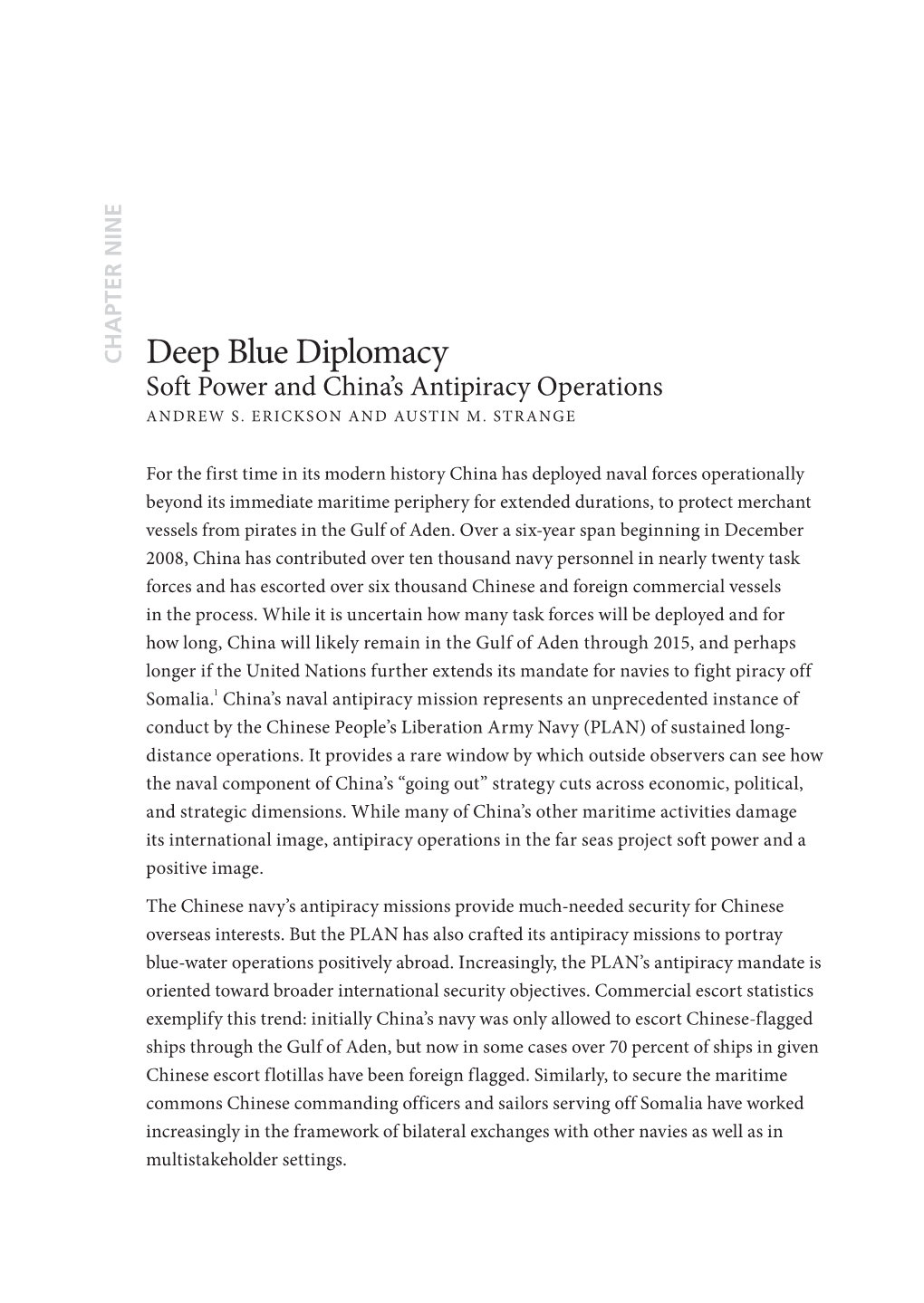 Deep Blue Diplomacy Soft Power and China’S Antipiracy Operations ANDREW S
