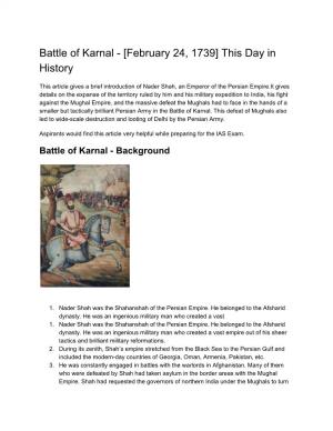 Battle of Karnal - [February 24, 1739] This Day in History