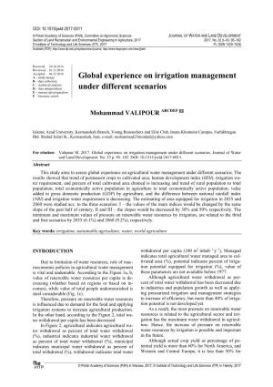 Global Experience on Irrigation Management Under Different Scenarios