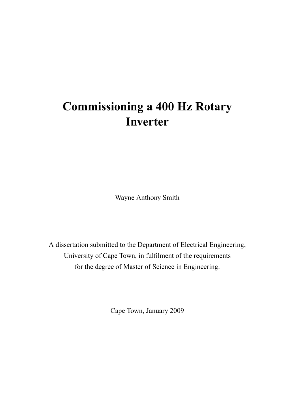 Commissioning a 400 Hz Rotary Inverter