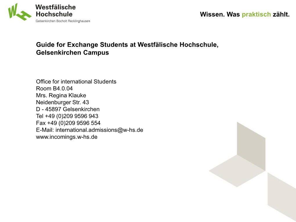Wissen. Was Praktisch Zählt. Guide for Exchange Students at Westfälische