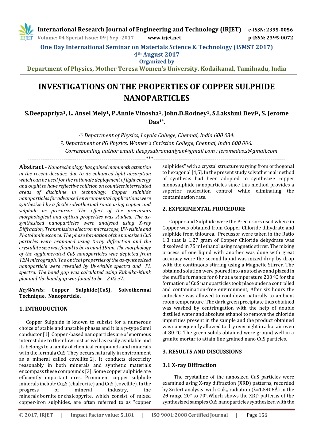 Investigations on the Properties of Copper Sulphide Nanoparticles