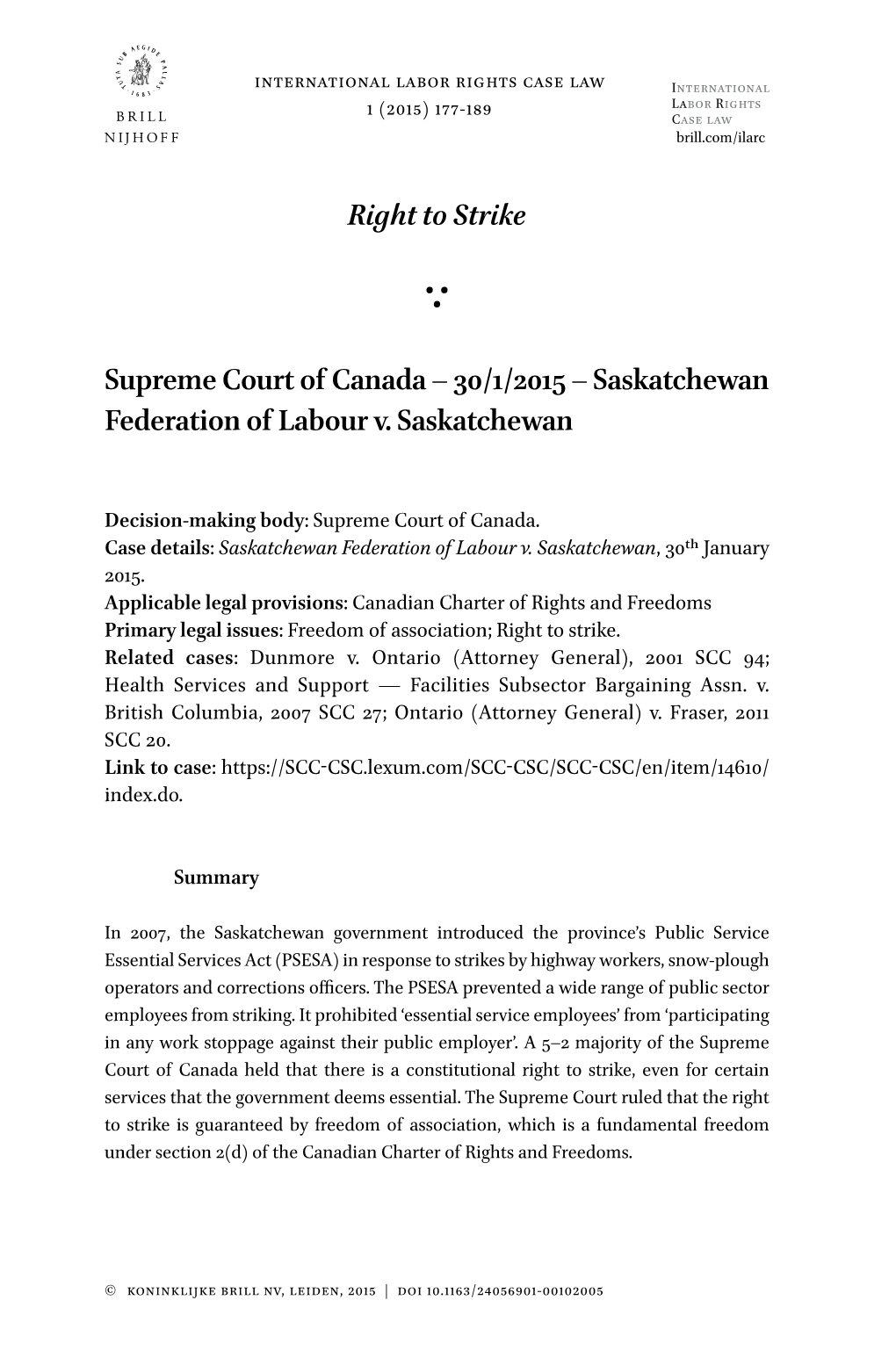 Right to Strike Supreme Court of Canada