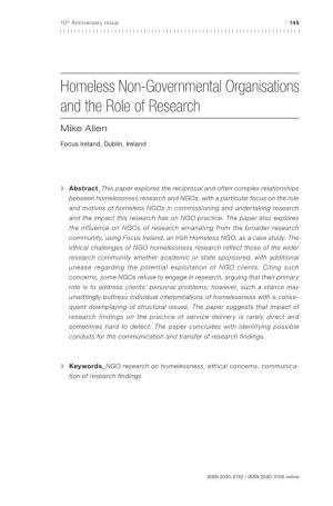 Homeless Non-Governmental Organisations and the Role of Research Mike Allen