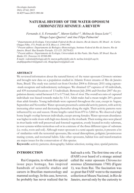 Natural History of the Water Opossum Chironectes Minimus: a Review