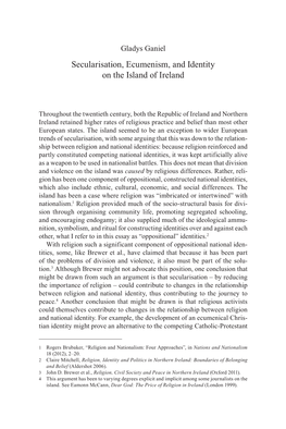 Secularisation, Ecumenism, and Identity on the Island of Ireland