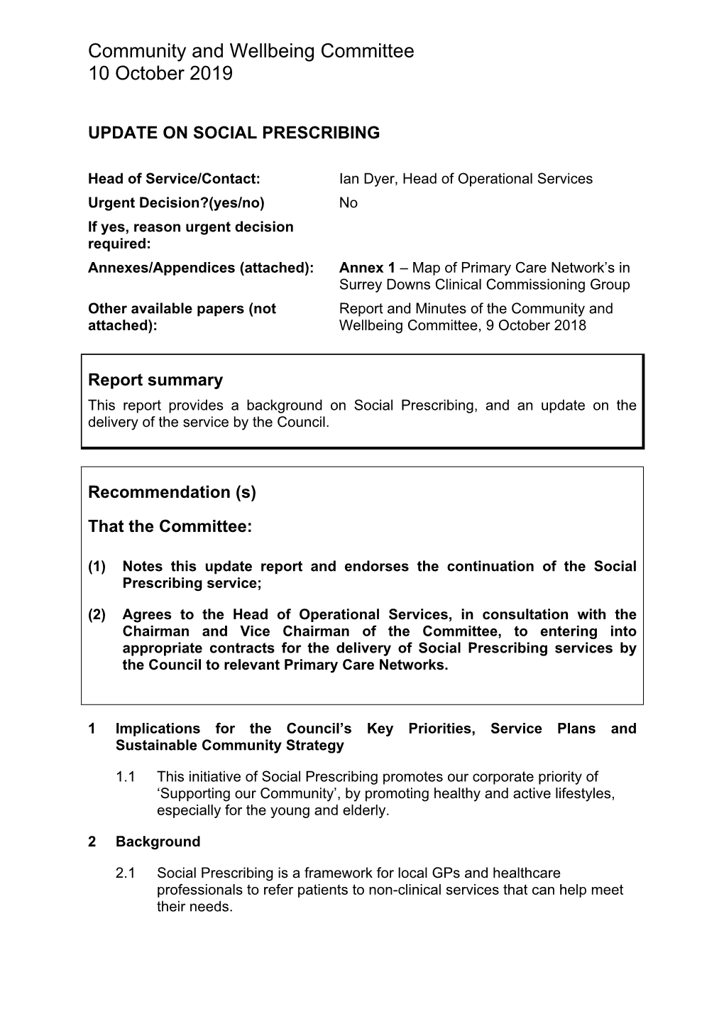 Update on Social Prescribing PDF