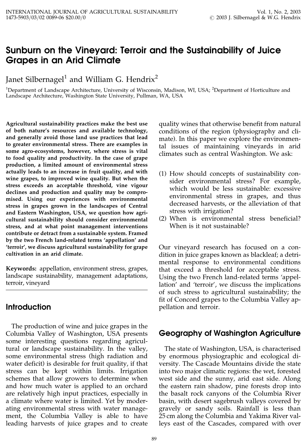 Terroir and the Sustainability of Juice Grapes in an Arid Climate