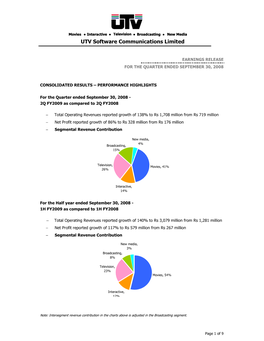 UTV Earnings Release 2Q-FY2009